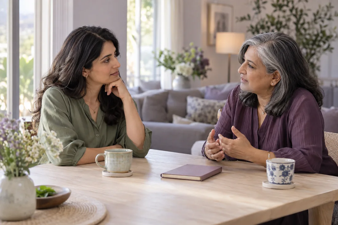 An illustrative conversation between an adult applicant and a trusted older introduction partner.